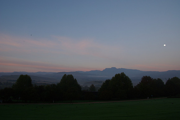 Sunrise and Moonset over the Central Drakensberg Mountain